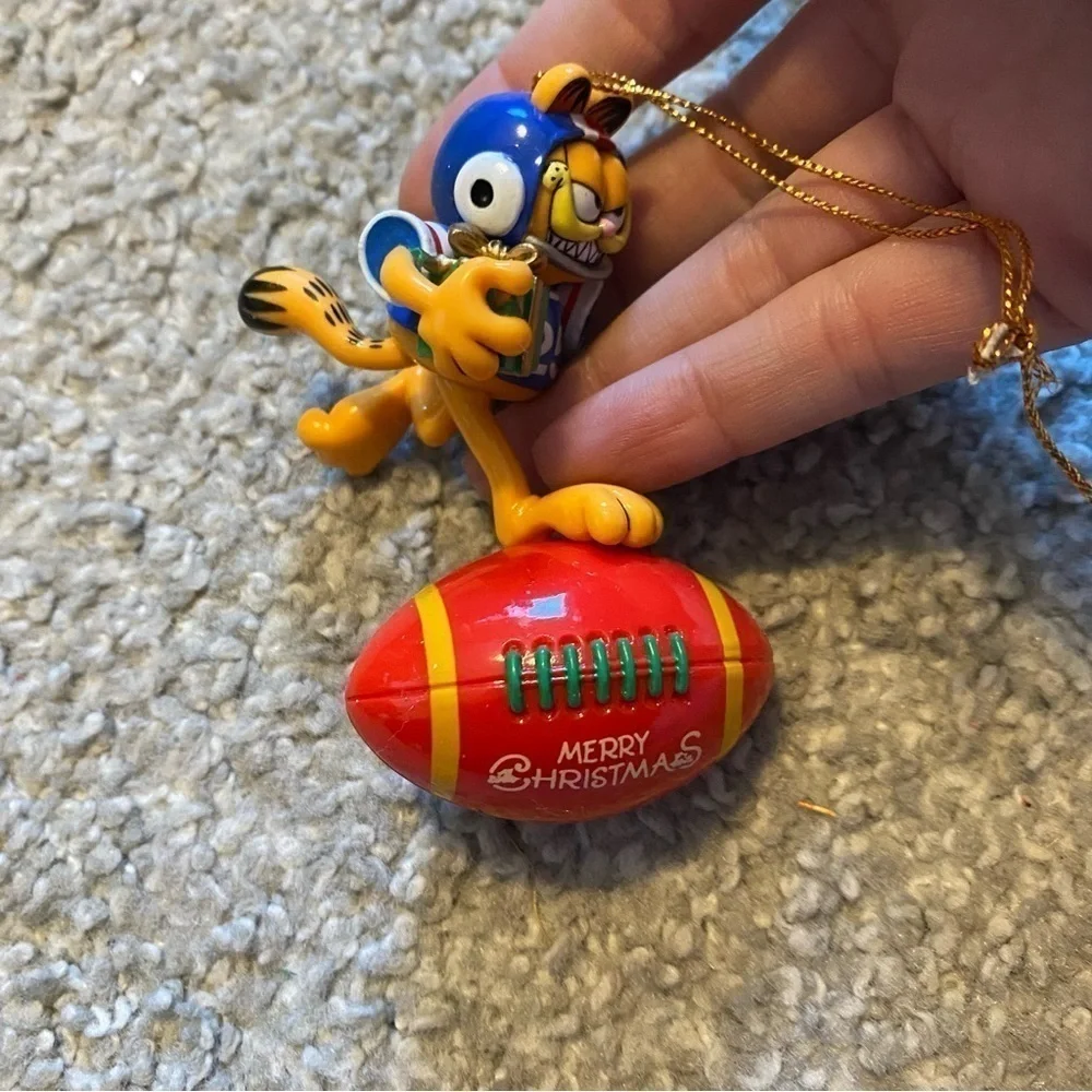 Vintage Garfield Christmas Ornament Football Red Blue Holiday Decor
